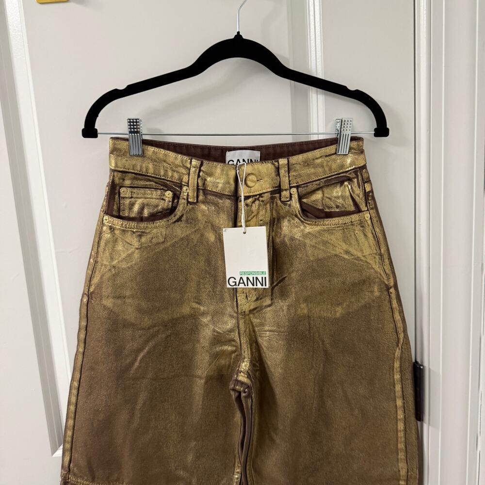 NWT $375 GANNI Barrel CURVED LEG JEANS - FOIL SZ 27 - Picture 5 of 11